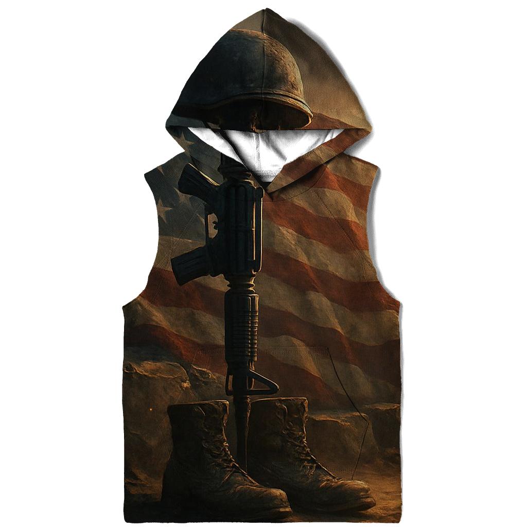 Fallen Rifle Vigil In Crimson Dawn embroidered hoodies