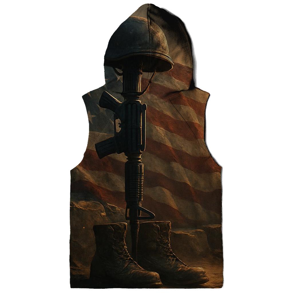 Fallen Rifle Vigil In Crimson Dawn embroidered hoodies