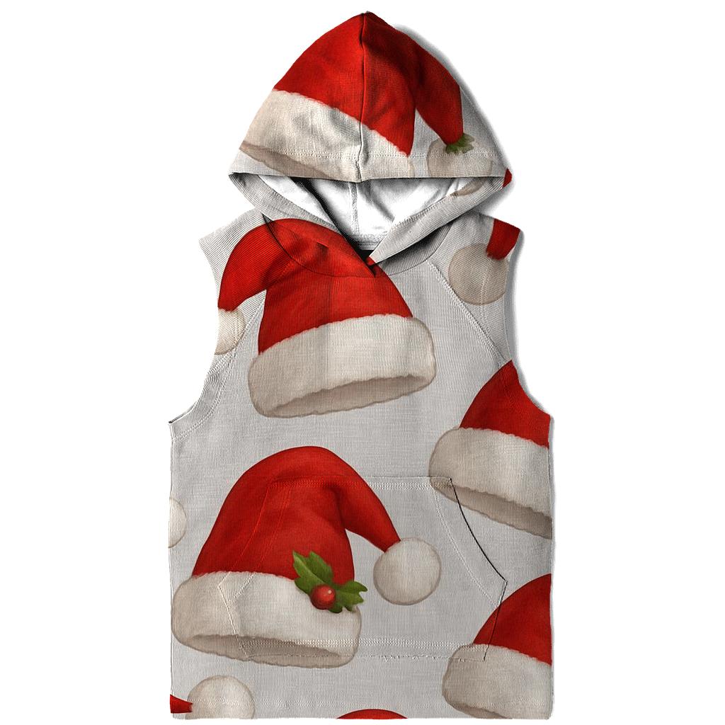 Santa Hat Scatter Rhythm On Soft Gray Background embroidered hoodies