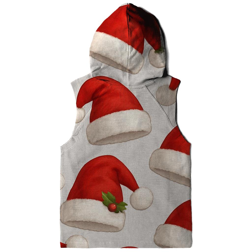 Santa Hat Scatter Rhythm On Soft Gray Background embroidered hoodies