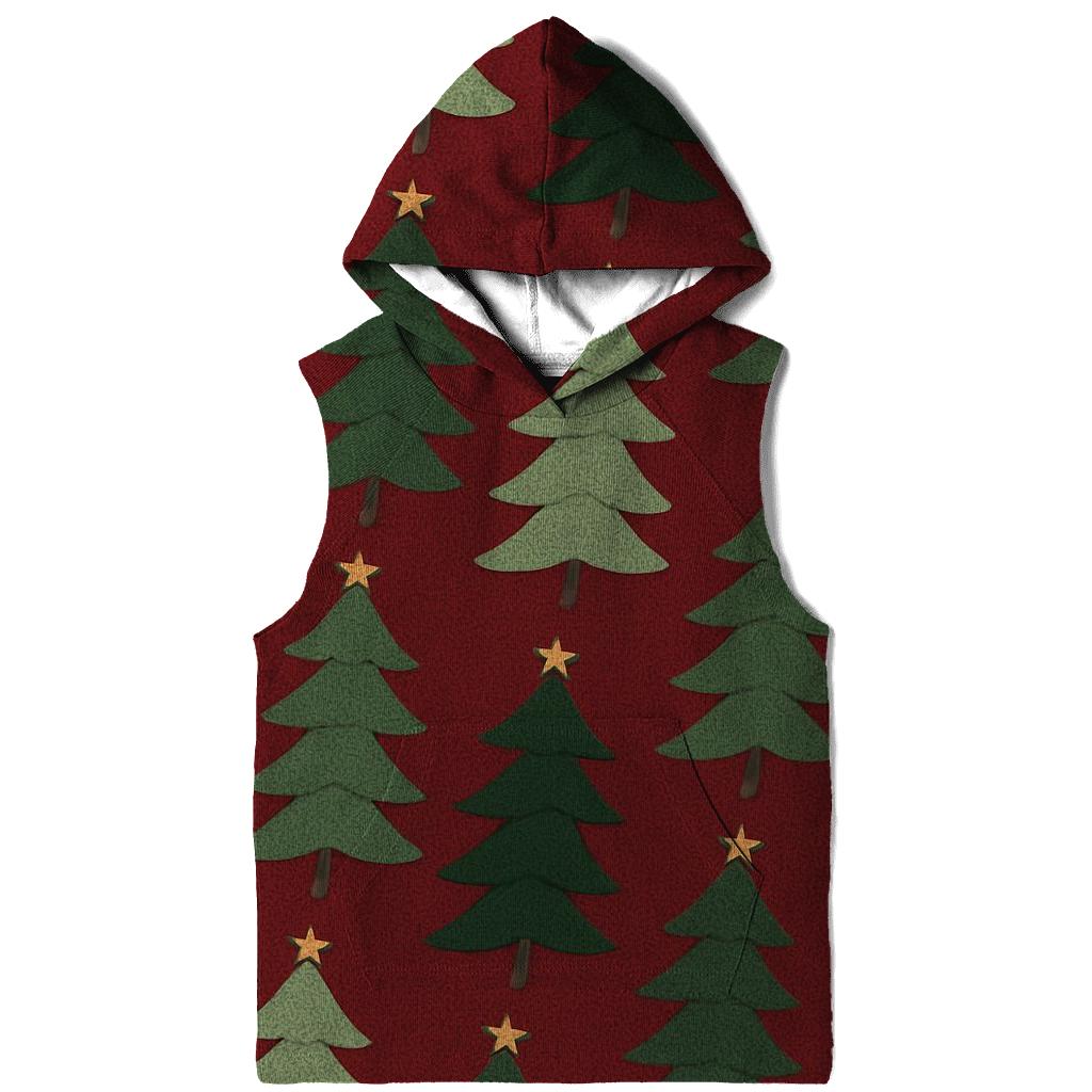 Evergreen Tree Diagonal Stripe Repeat On Deep Red Background premium hoodies