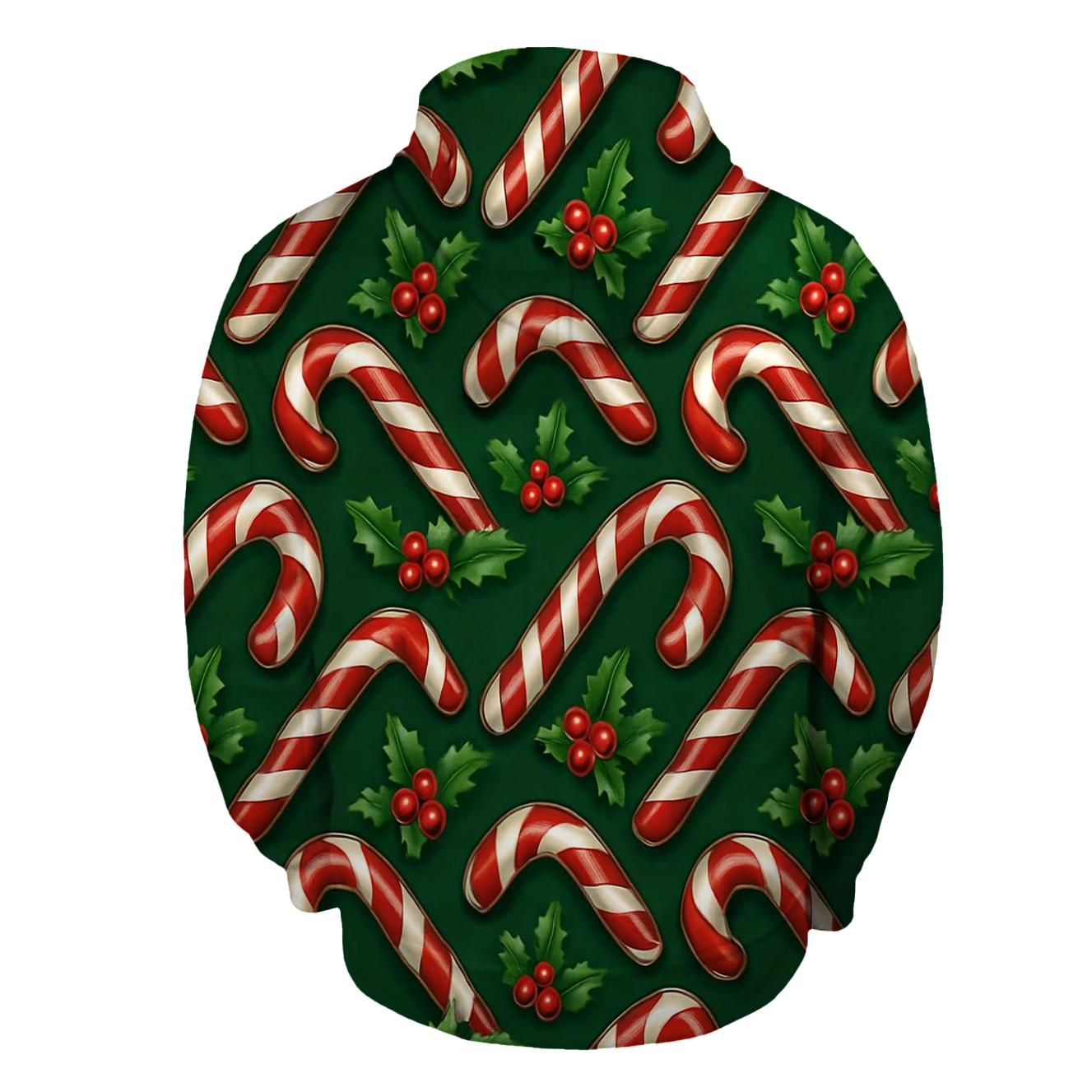 Crimson Candy Cane Chevron On Deep Pine Background embroidered hoodies