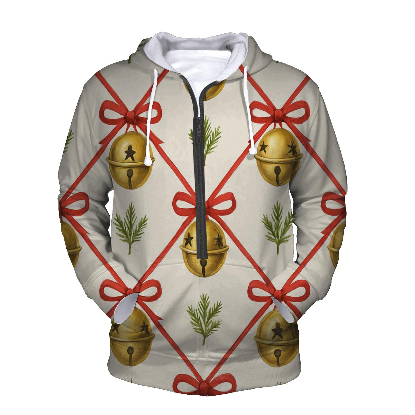 Golden Bell Lattice On Snow White Background zip-up hoodies