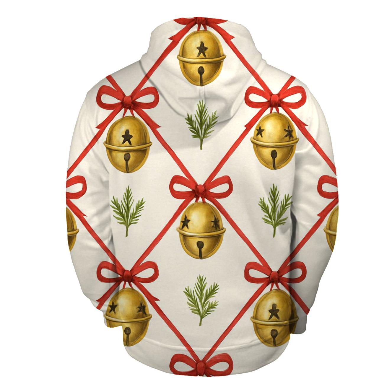 Golden Bell Lattice On Snow White Background zip-up hoodies