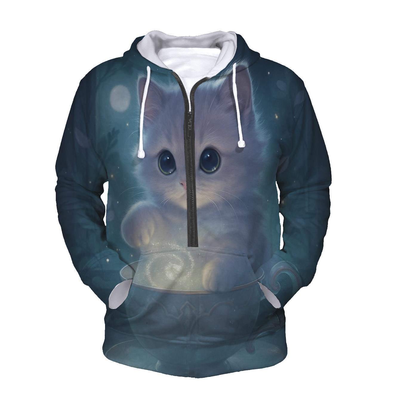 Moonlit Teacup Kitten Oracle zip-up hoodies