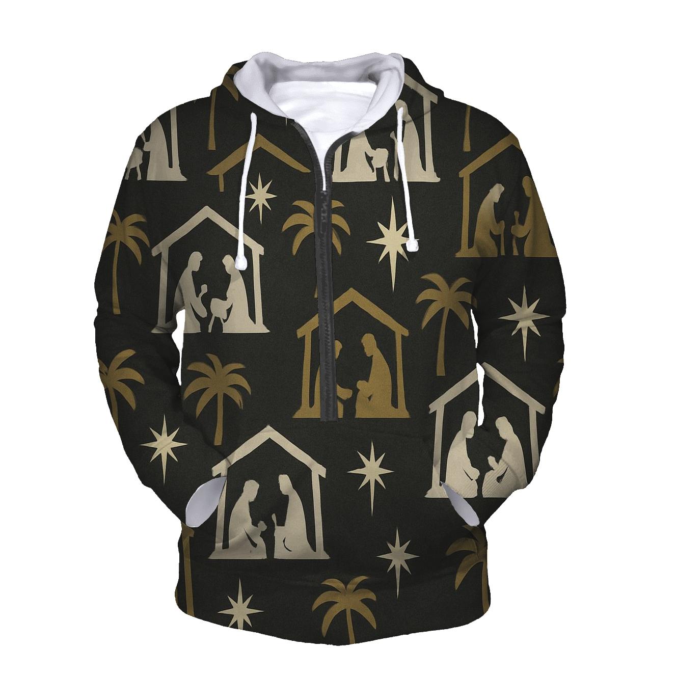 Midnight Nativity Silhouette Repeat On Charcoal Background heavyweight hoodies