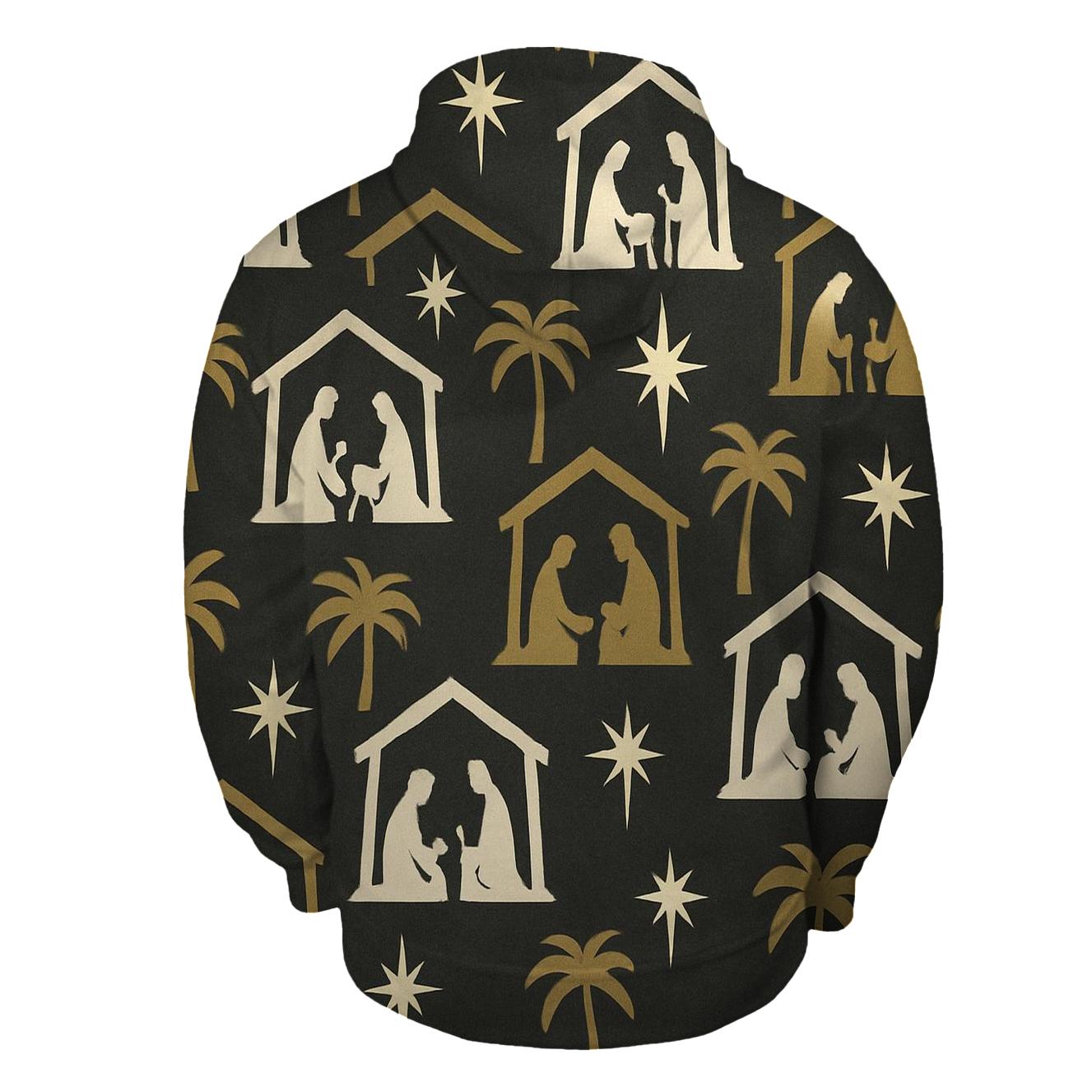 Midnight Nativity Silhouette Repeat On Charcoal Background heavyweight hoodies