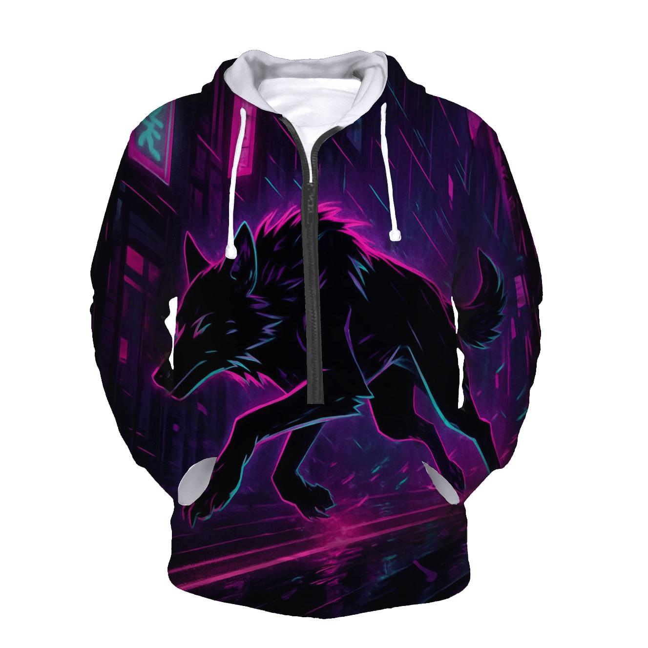 Neon Alley Moonrunner Wolf lightweight hoodies