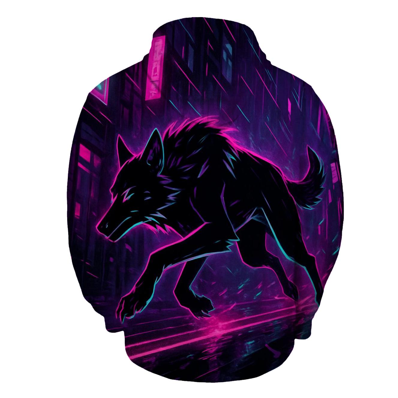 Neon Alley Moonrunner Wolf lightweight hoodies