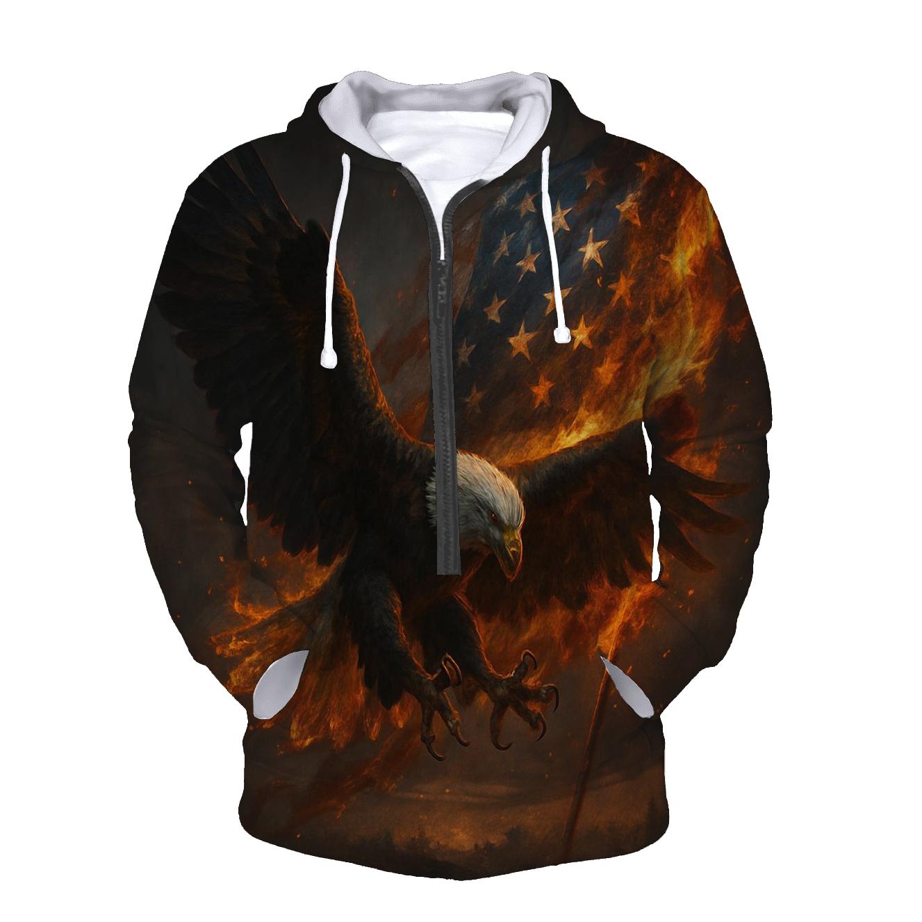 Eagle Over Ember Flag embroidered hoodies