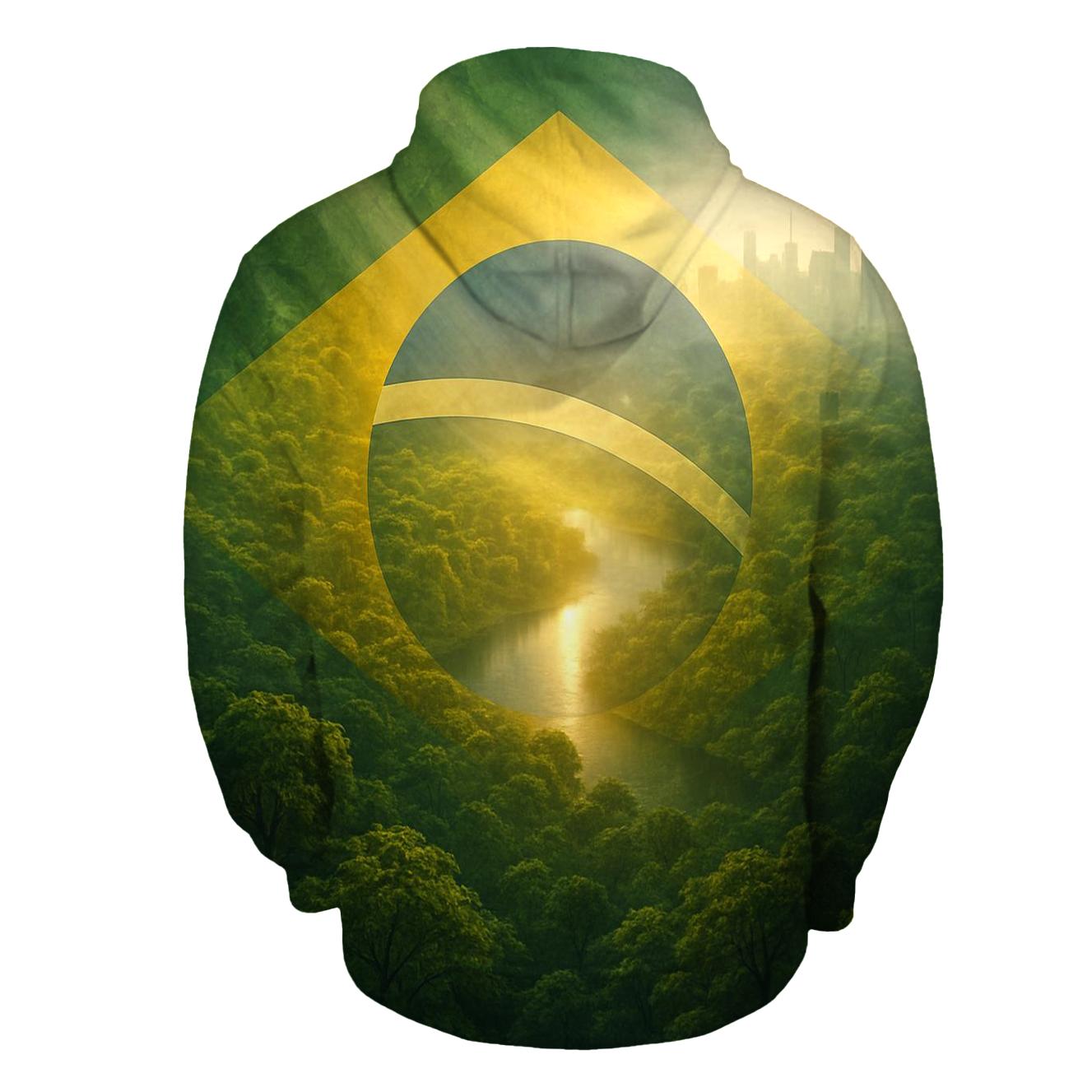 Brazil Double Exposure Flag Rainforest Pulse graphic hoodies