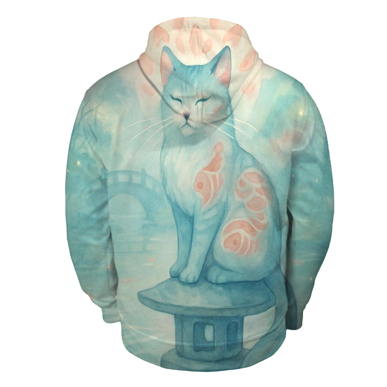 Moonlit Koi Garden Guardian Cat premium hoodies