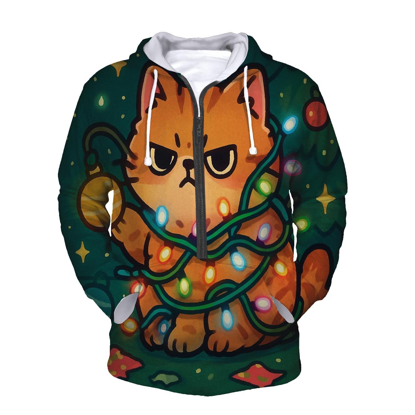 Christmas Cat Tangled In Lights custom hoodies