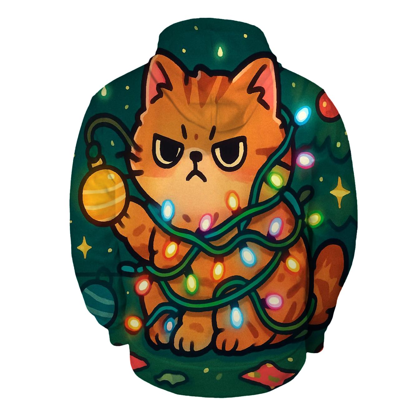 Christmas Cat Tangled In Lights custom hoodies