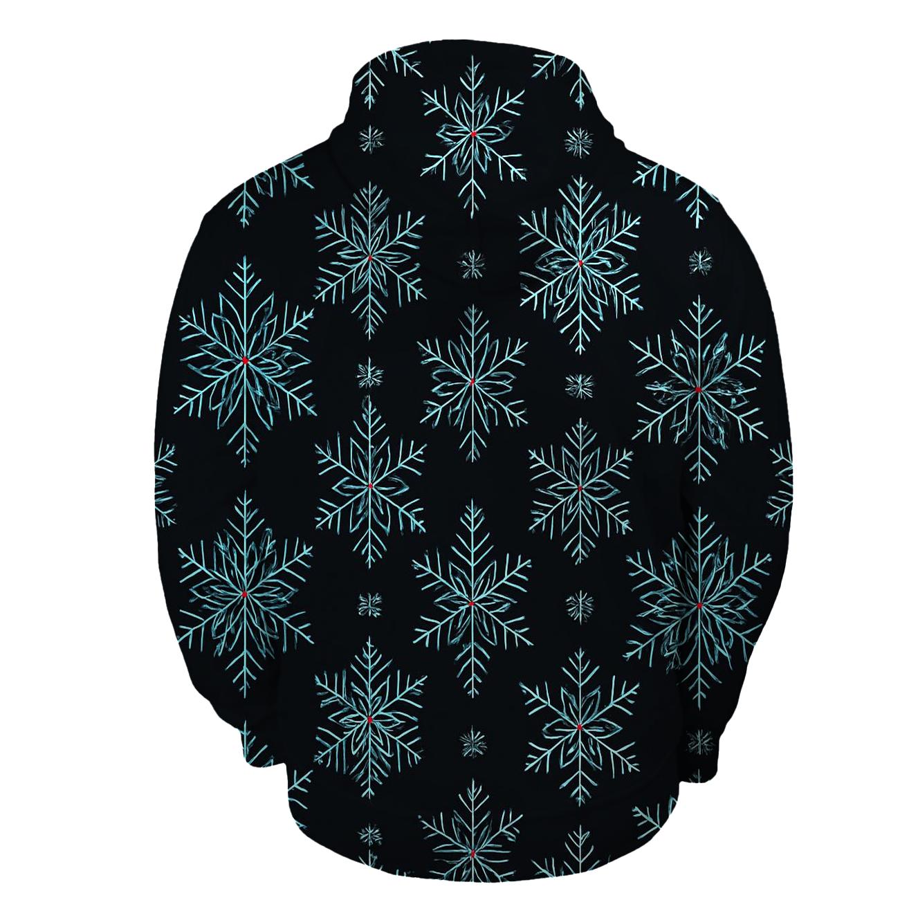 Icy Snowflake Geometry Grid On Black Background lightweight hoodies