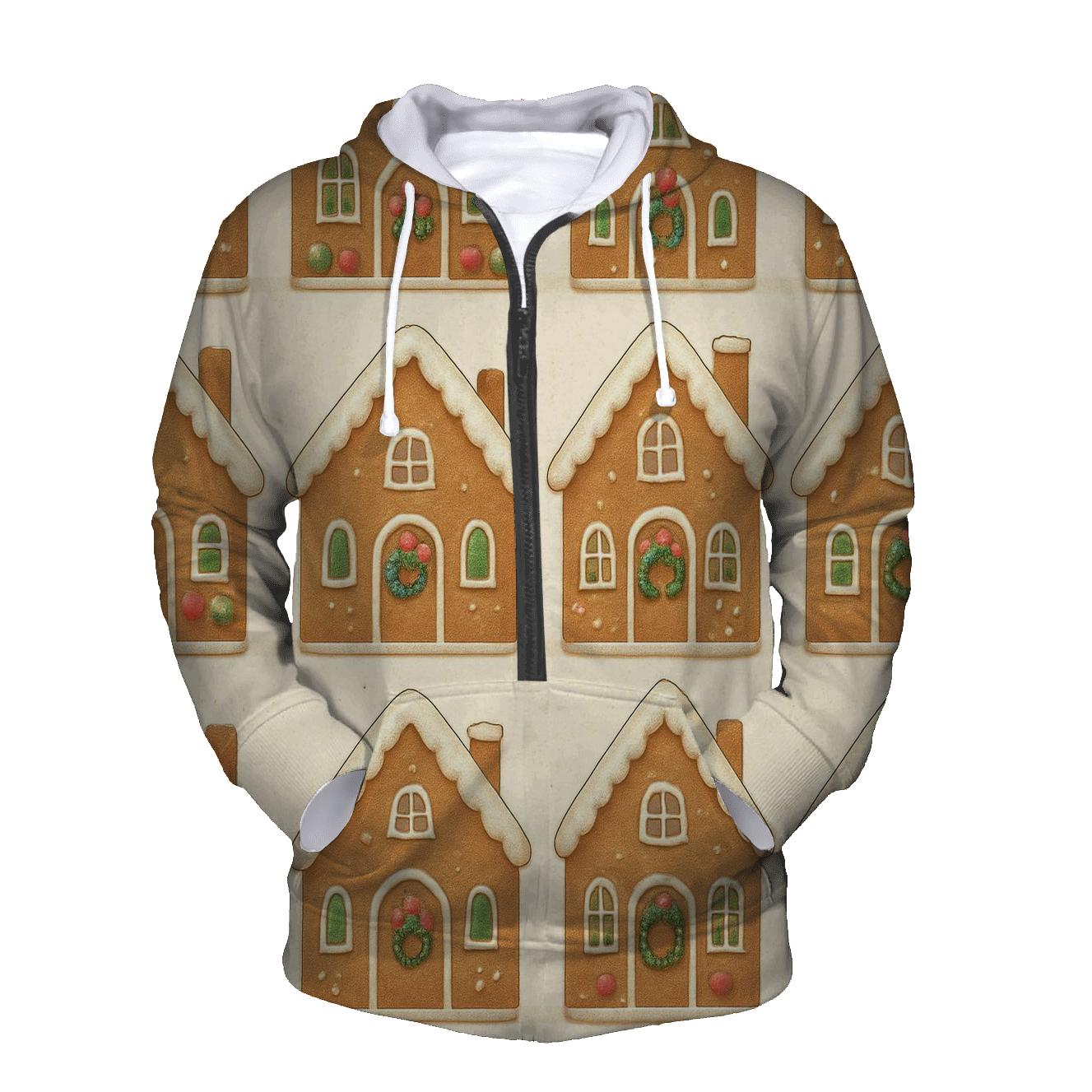 Gingerbread House Row Repeat On Cream Background pullover hoodies