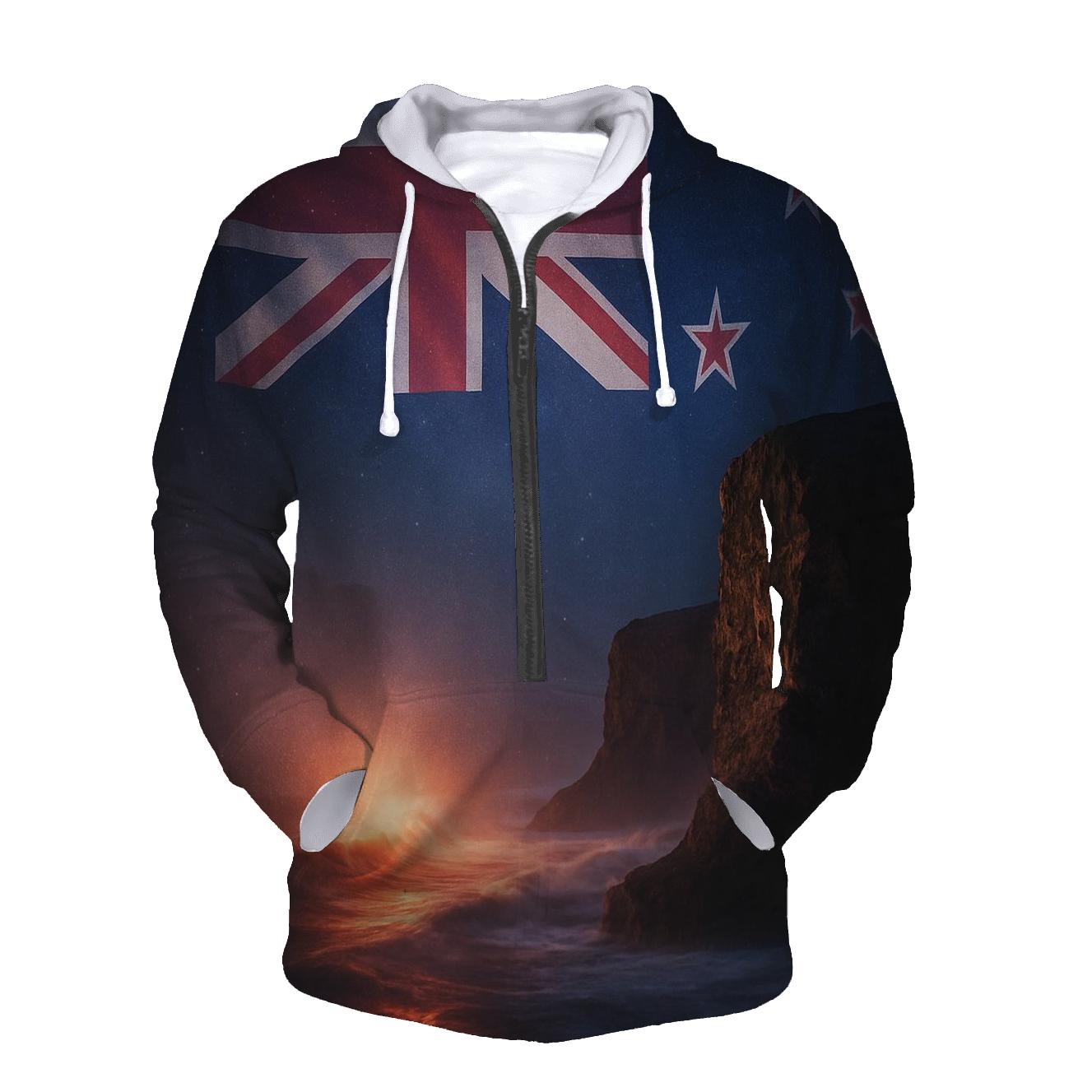 New Zealand Double Exposure Flag Star Coastline pullover hoodies