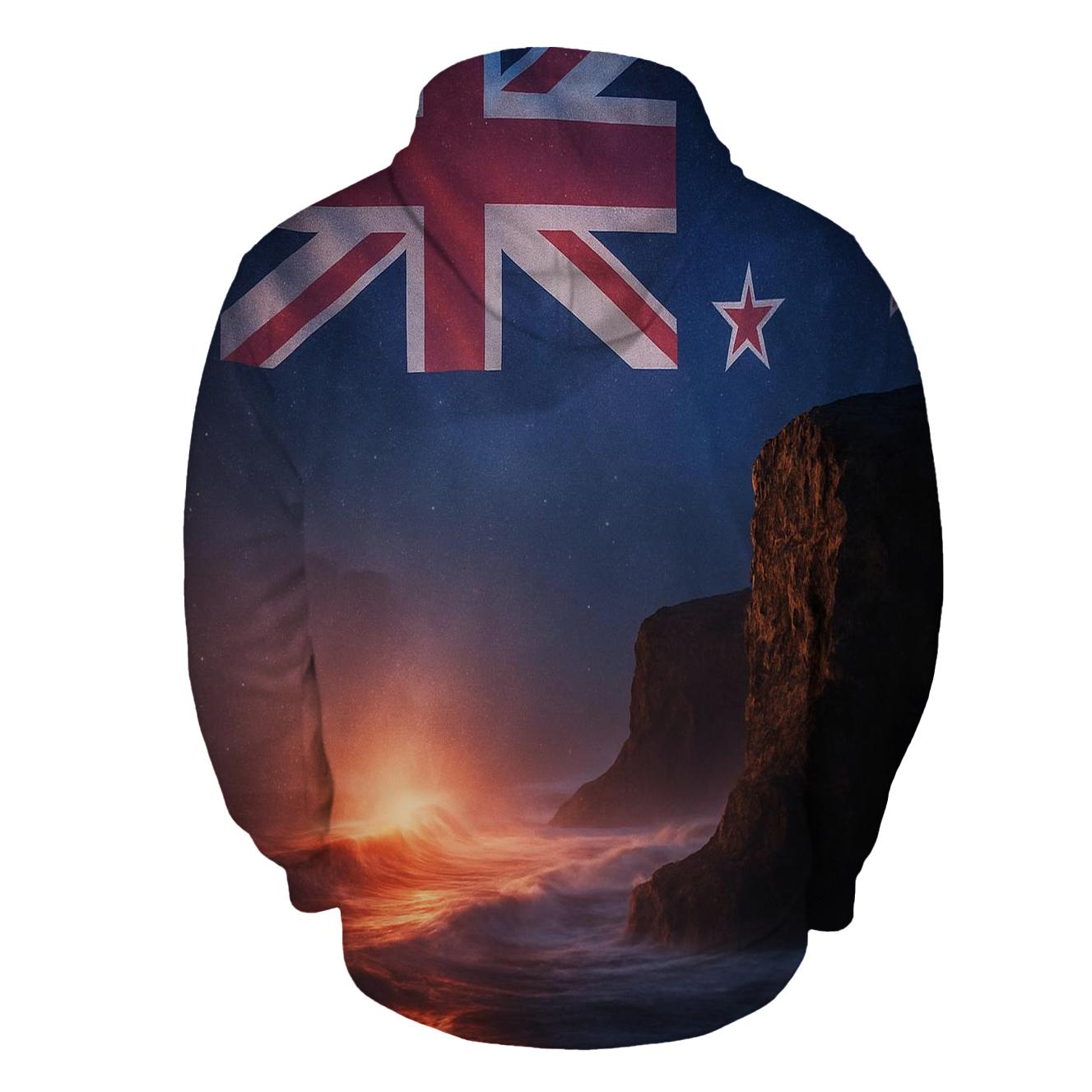 New Zealand Double Exposure Flag Star Coastline pullover hoodies