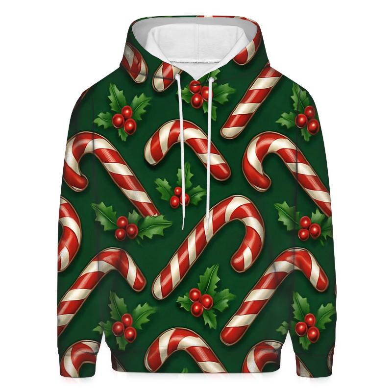 Crimson Candy Cane Chevron On Deep Pine Background custom hoodies