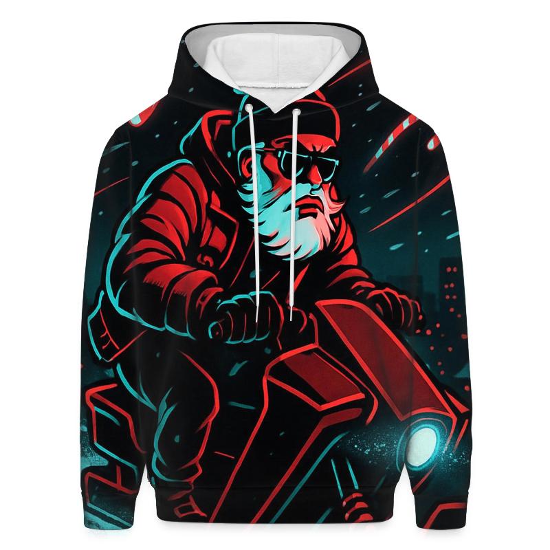 Neon Sleigh Night Rider Santa designer hoodies