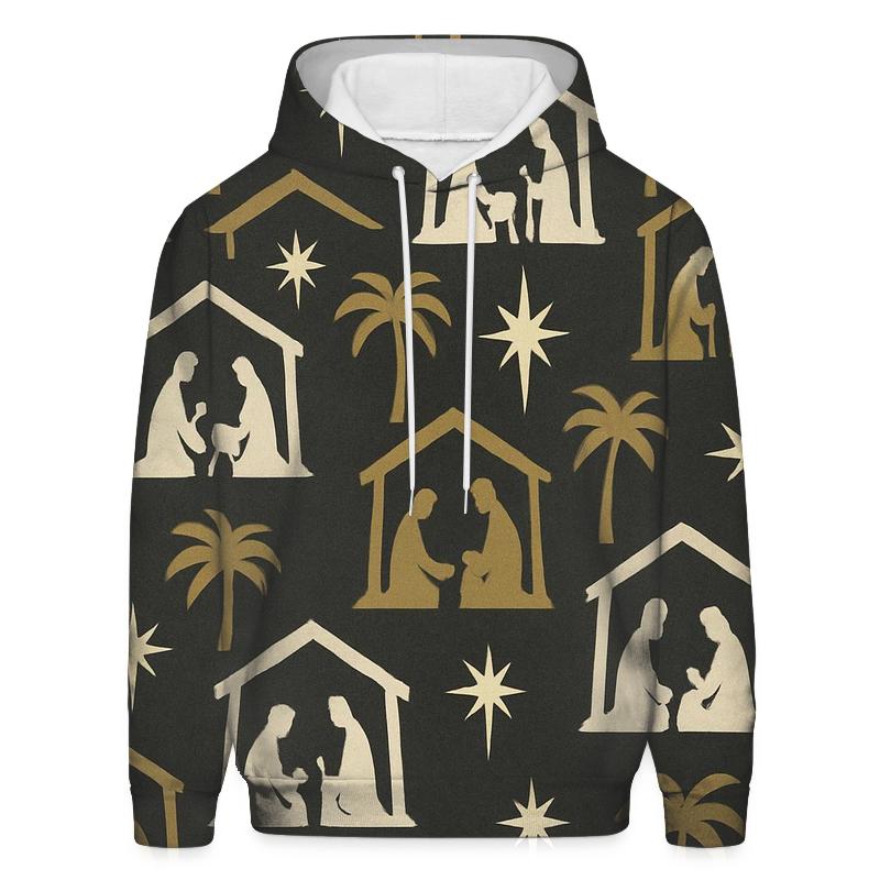 Midnight Nativity Silhouette Repeat On Charcoal Background graphic hoodies