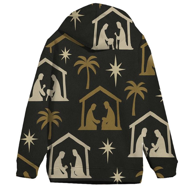 Midnight Nativity Silhouette Repeat On Charcoal Background graphic hoodies