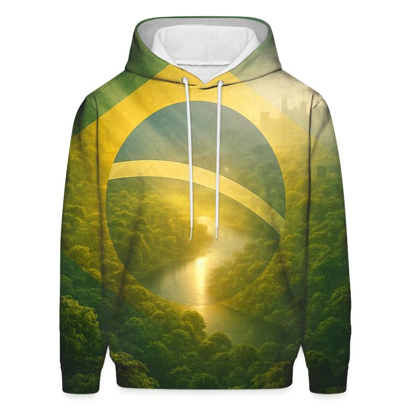 Brazil Double Exposure Flag Rainforest Pulse graphic hoodies