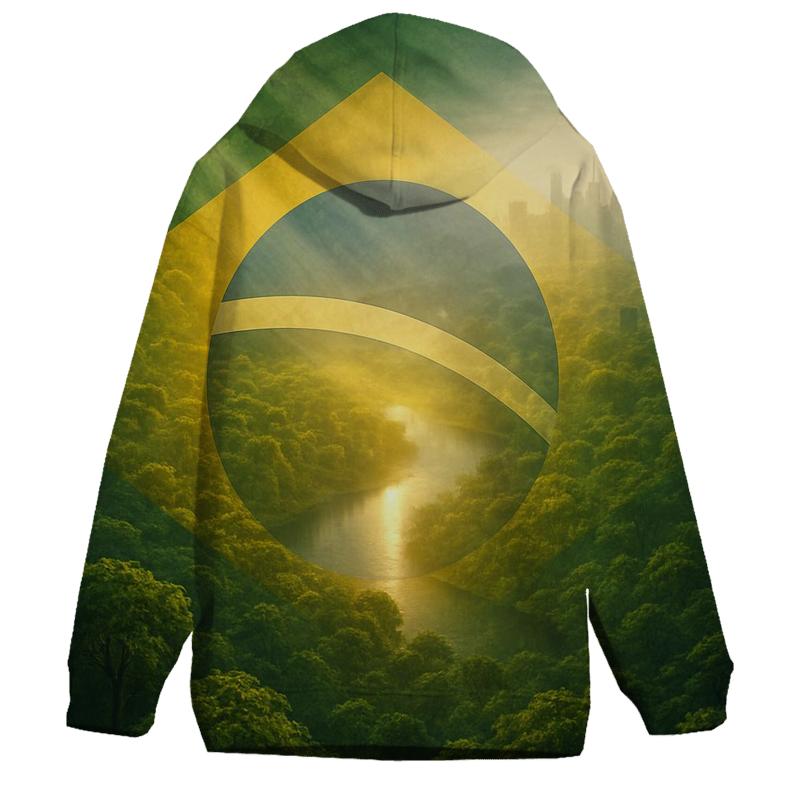 Brazil Double Exposure Flag Rainforest Pulse graphic hoodies
