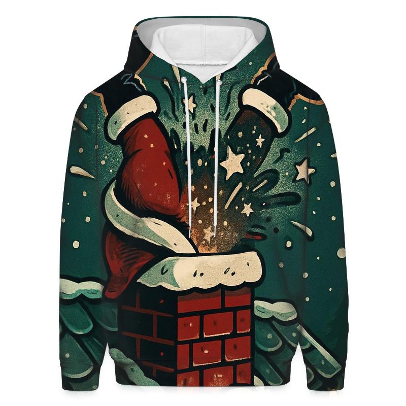Santa Stuck Chimney Spark Shower zip-up hoodies