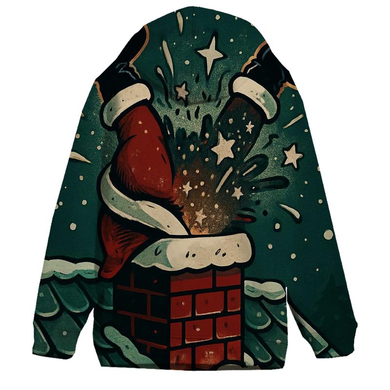 Santa Stuck Chimney Spark Shower zip-up hoodies
