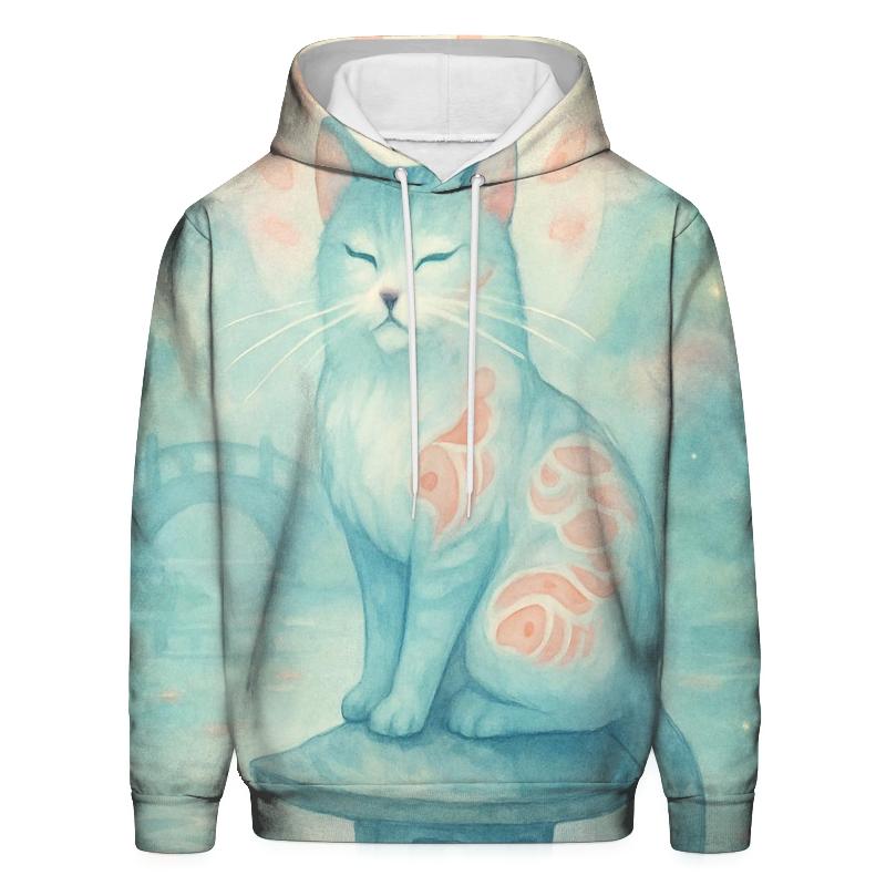 Moonlit Koi Garden Guardian Cat embroidered hoodies