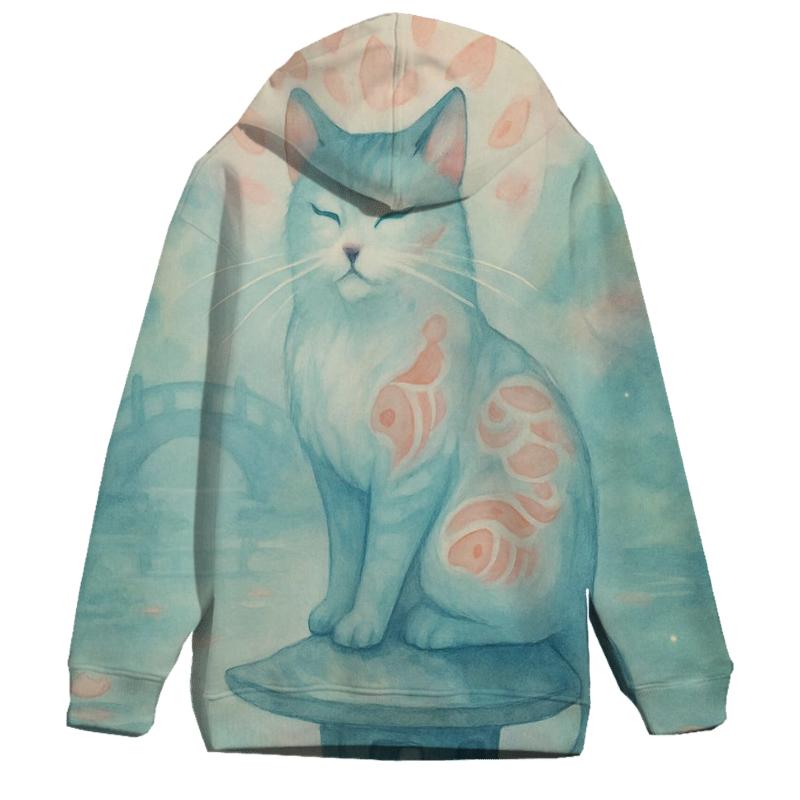 Moonlit Koi Garden Guardian Cat embroidered hoodies