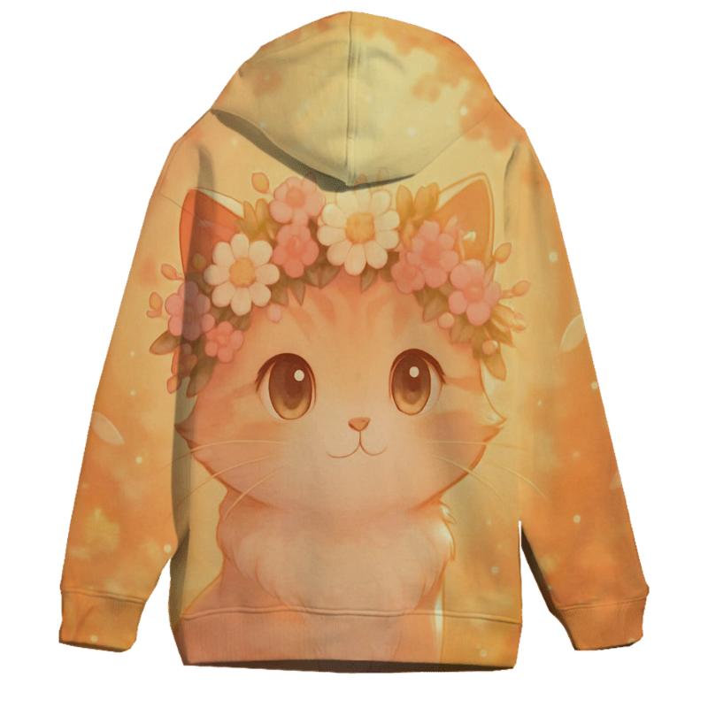 Sunrise Garden Flower Crown Cat printed hoodies