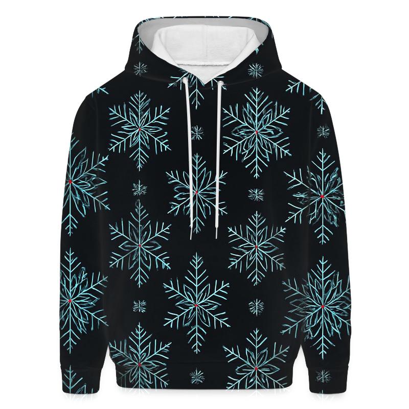 Icy Snowflake Geometry Grid On Black Background pullover hoodies