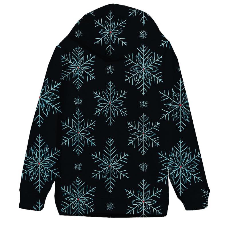Icy Snowflake Geometry Grid On Black Background pullover hoodies
