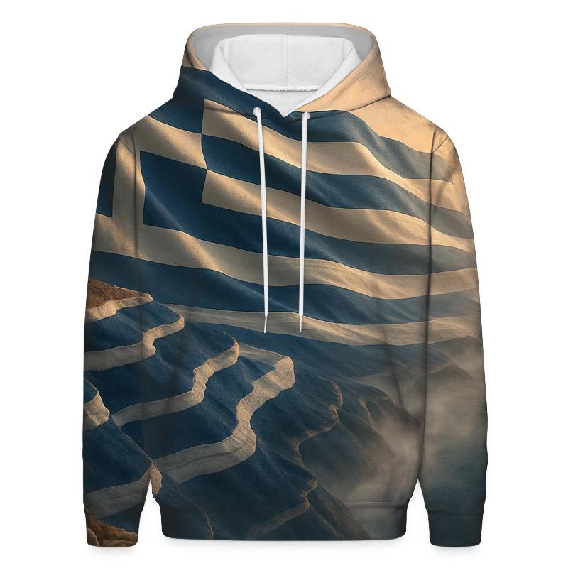 Greece Fabric Flag Over Aegean Cliffs premium hoodies