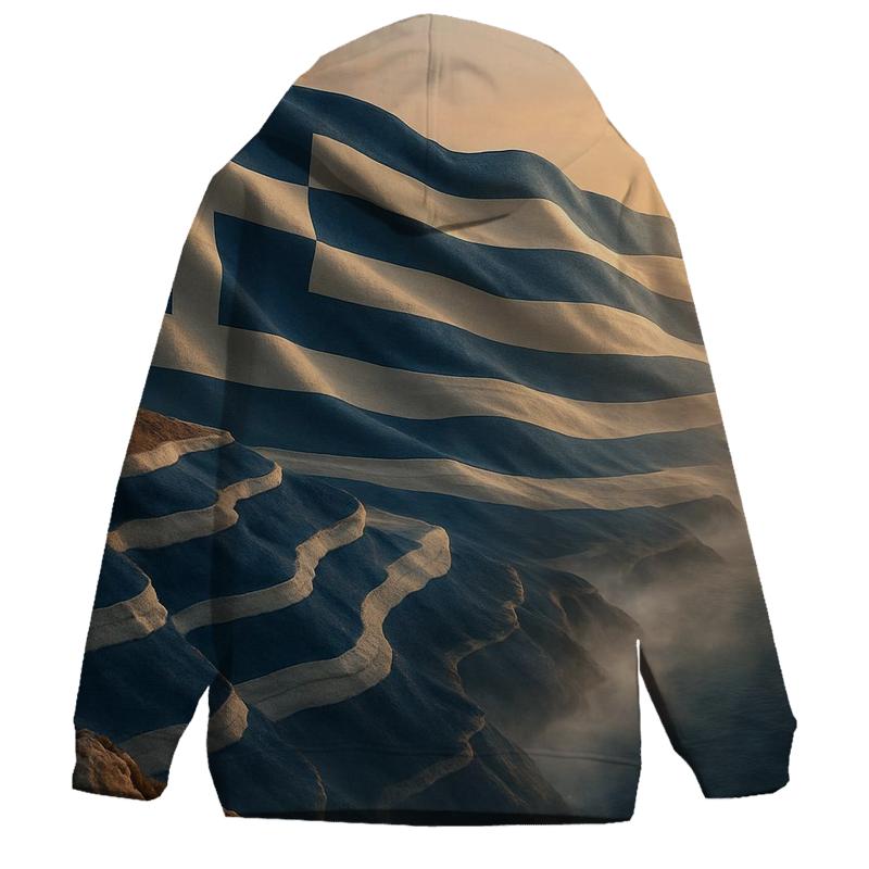 Greece Fabric Flag Over Aegean Cliffs premium hoodies
