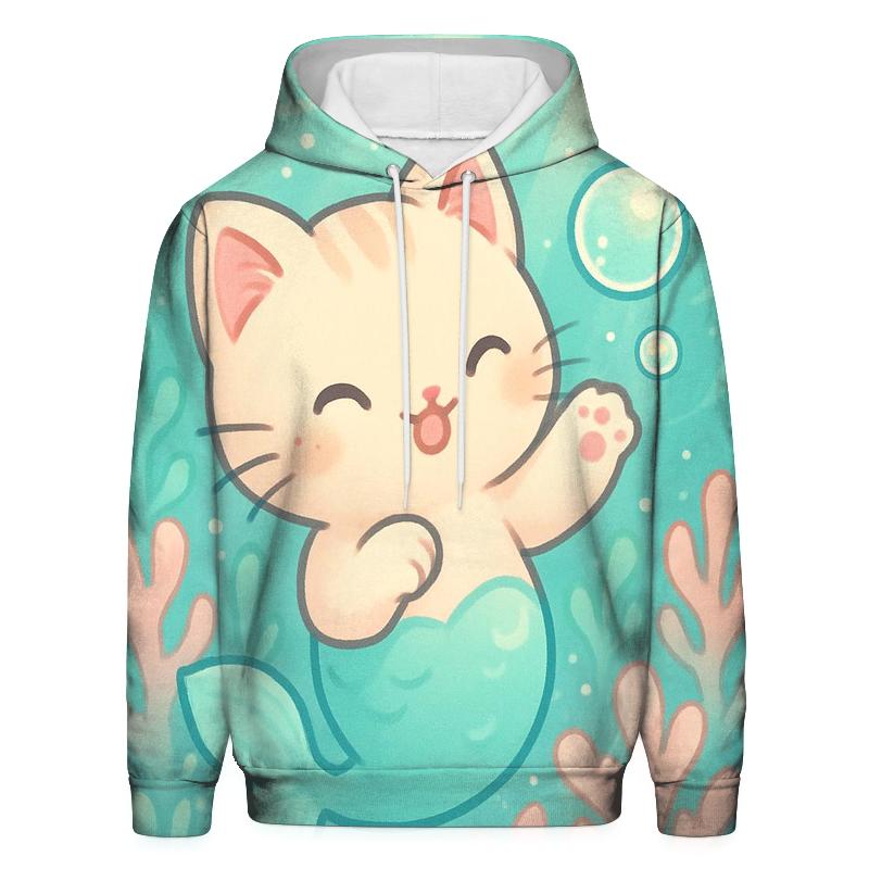 Bubble Reef Mermaid Kitten graphic hoodies