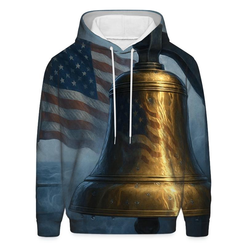 Steel Ship Bell And Flag In Ocean Mist zip-up hoodies