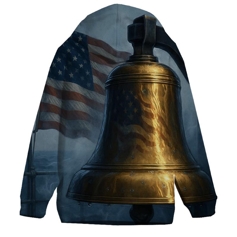 Steel Ship Bell And Flag In Ocean Mist zip-up hoodies