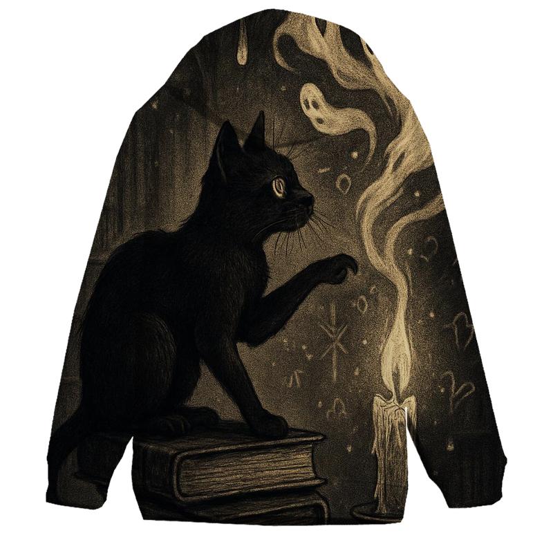 Haunted Candle Library Cat embroidered hoodies