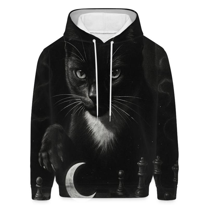 Midnight Chessmaster Cat printed hoodies