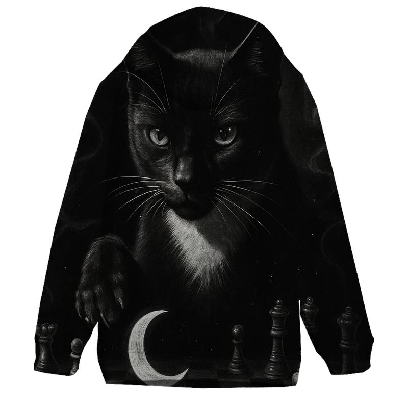 Midnight Chessmaster Cat printed hoodies