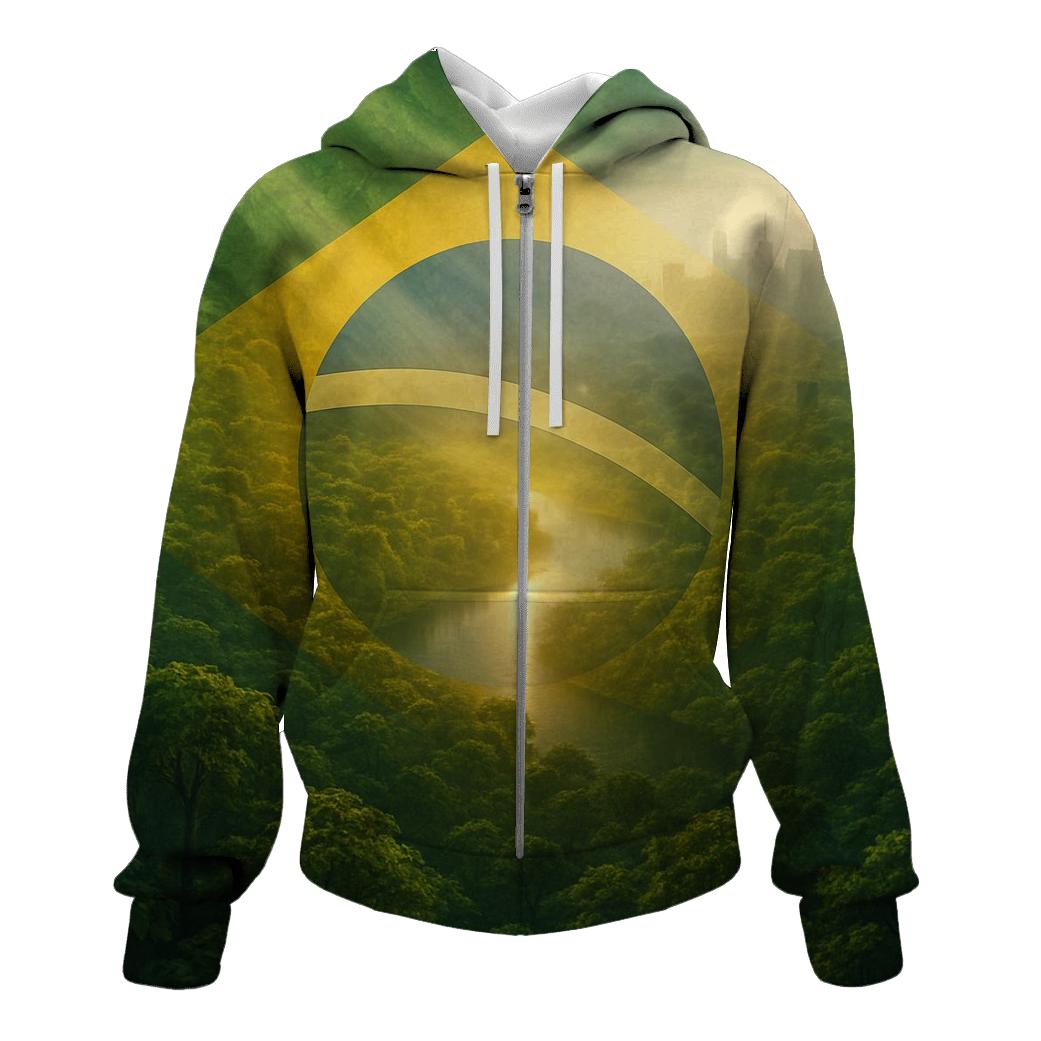 Brazil Double Exposure Flag Rainforest Pulse hoodies fashion
