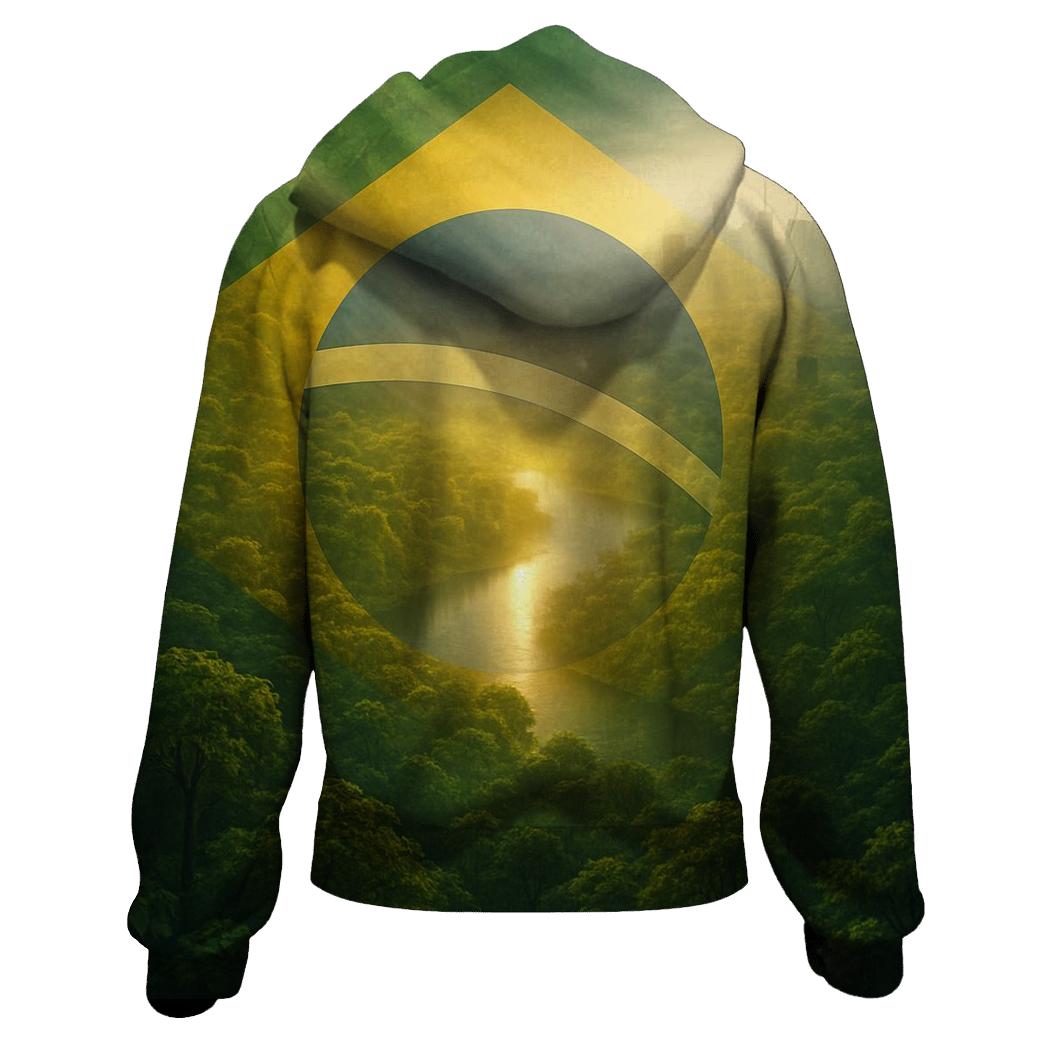 Brazil Double Exposure Flag Rainforest Pulse hoodies fashion