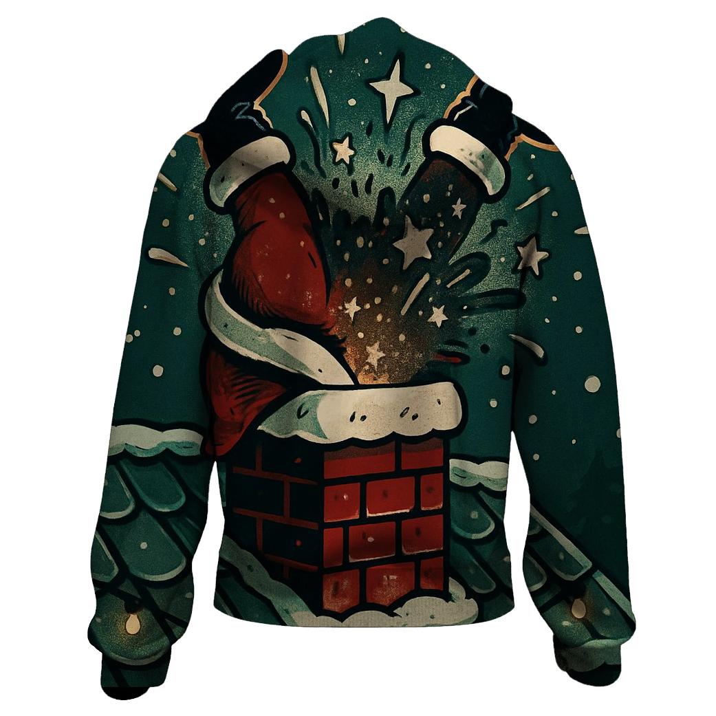 Santa Stuck Chimney Spark Shower premium hoodies