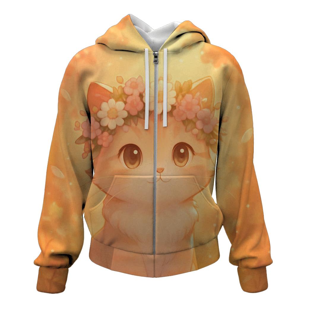 Sunrise Garden Flower Crown Cat premium hoodies