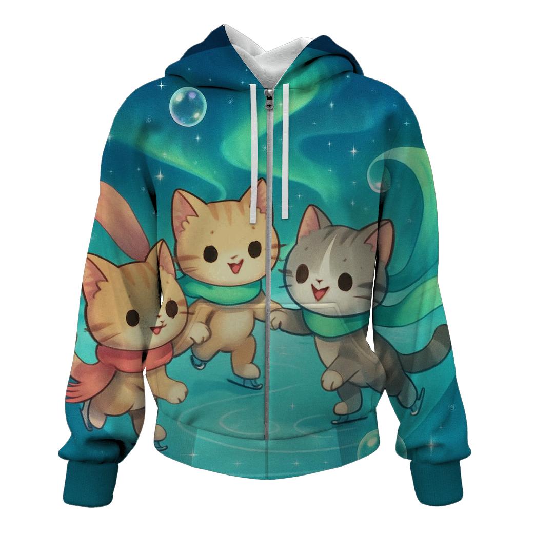 Aurora Bubble Skater Kittens hoodie trends
