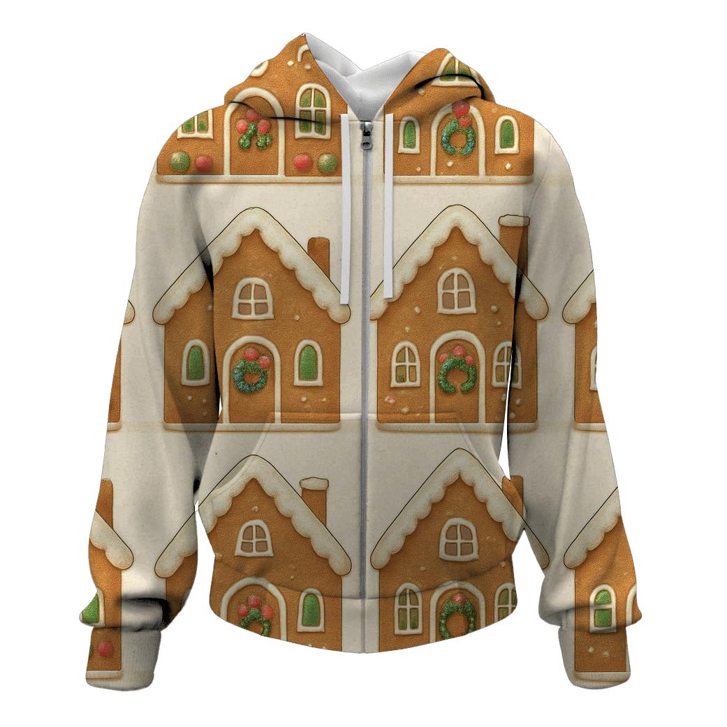 Gingerbread House Row Repeat On Cream Background designer hoodies