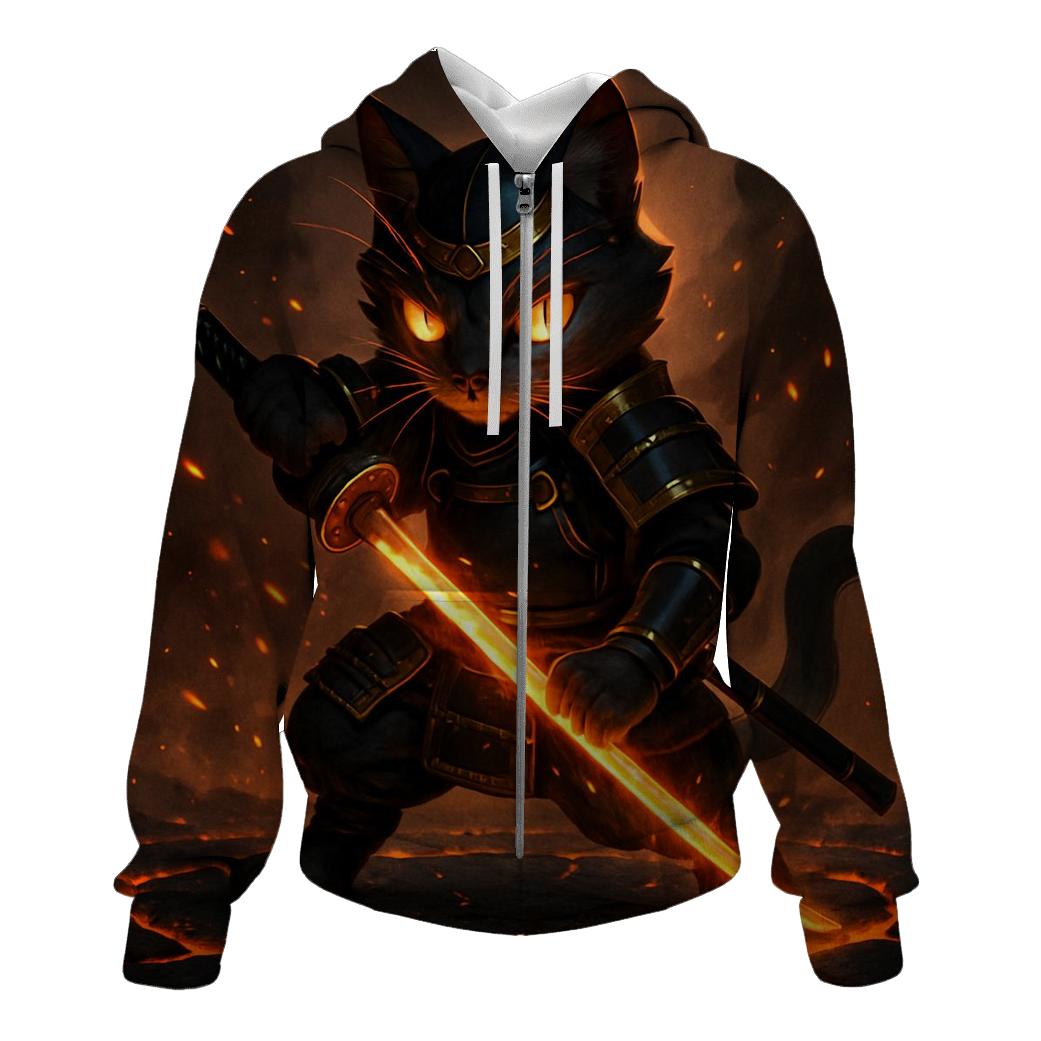 Volcanic Forge Samurai Cat pullover hoodies